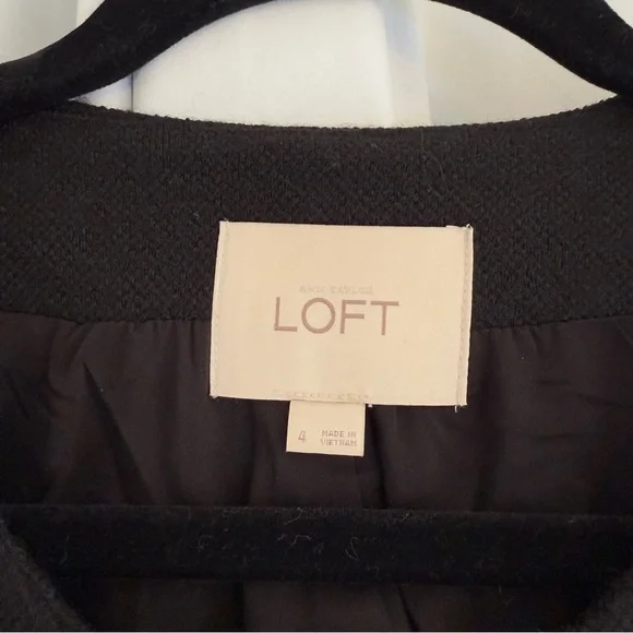 LOFT Black Wool Blend Asymmetrical Moto Blazer Women’s 4 - Picture 2 of 7